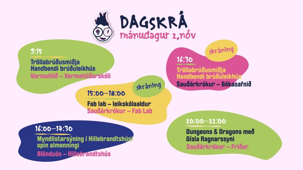 Dagskrá Skúnaskralls mánudaginn 2. nóvember 2026