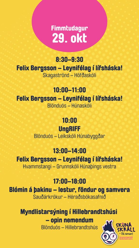 Dagskrá Skúnaskralls fimmtudaginn 29. október