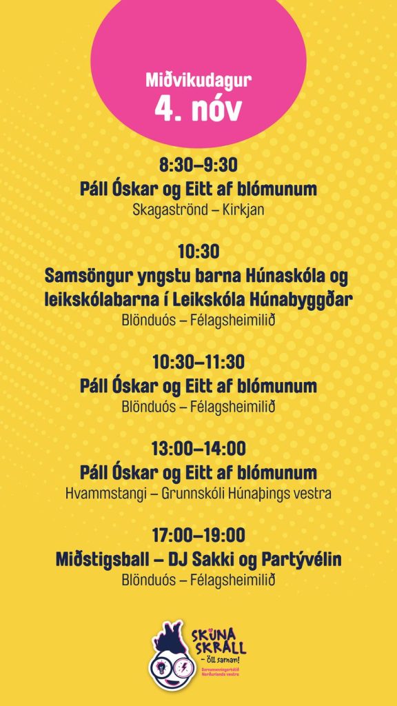 Dagskrá Skúnaskralls miðvikudaginn 4. nóvember